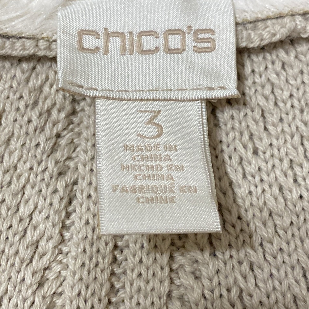 Chicos Faux Suede Open Front Vest Womens Size 3 Tan Ribbed Knit Back Wool Blend - Picture 6 of 7
